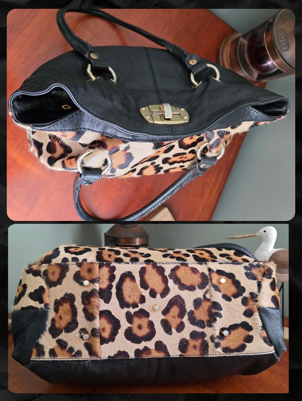 Paolo Masi Leopard Calf Hair Black Leather Shoulder Bag Made in Italy Y2K - Picture 9 of 16